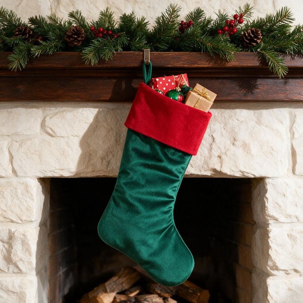 Red Green Velvet Christmas Sto - Christmas Stocking Hanging recension och pris