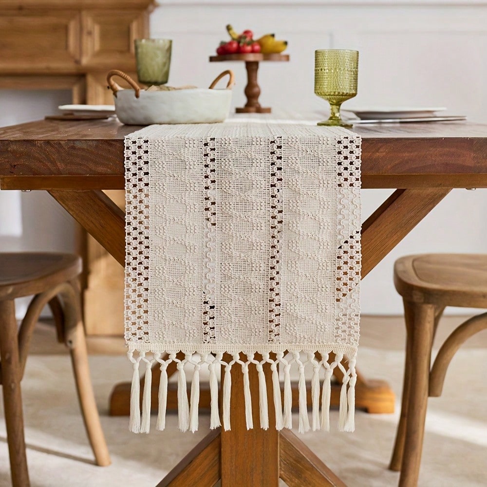 1PC Beige Boho Farmhouse-Style - Christmas Table Runner recension och pris