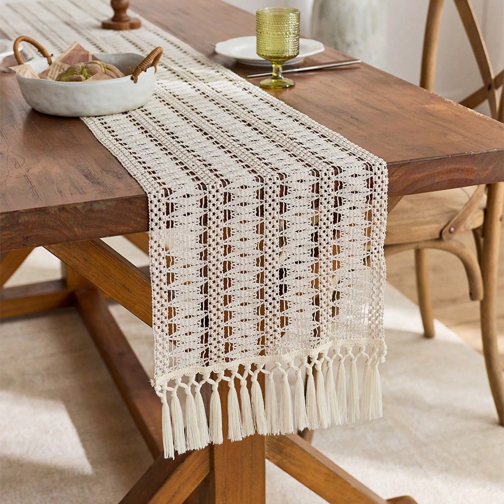 1PC Beige Boho Farmhouse-Style - Christmas Table Runner recension och pris