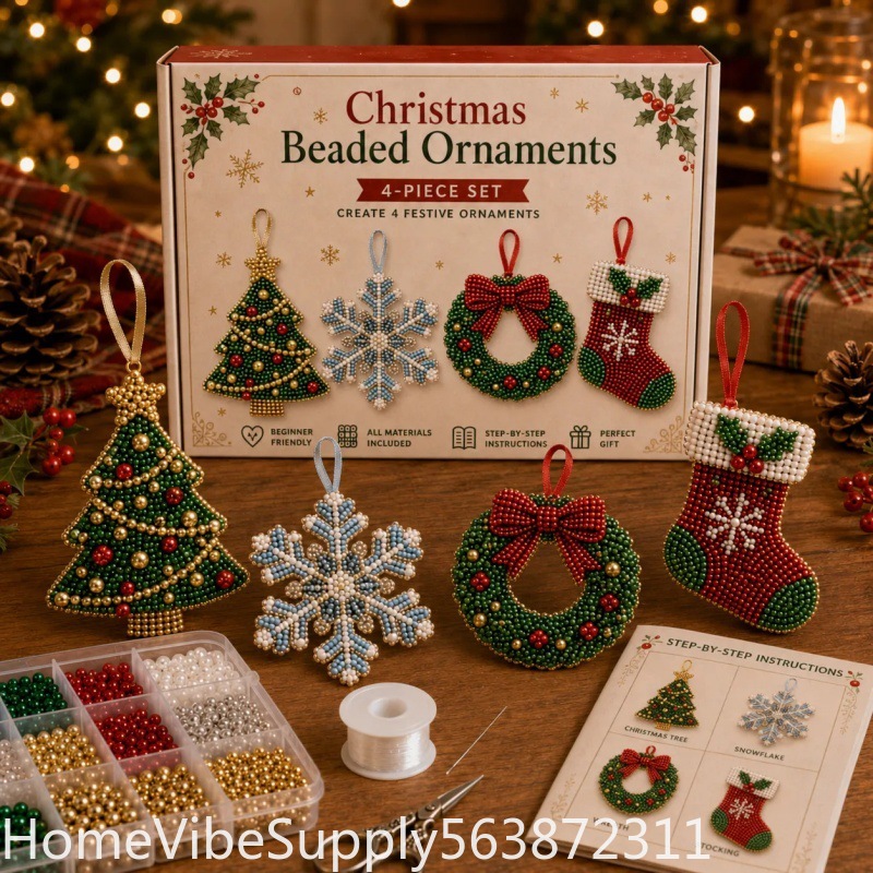 4 Pieces 3D Beaded Christmas T - Christmas Stocking Hanging recension och pris